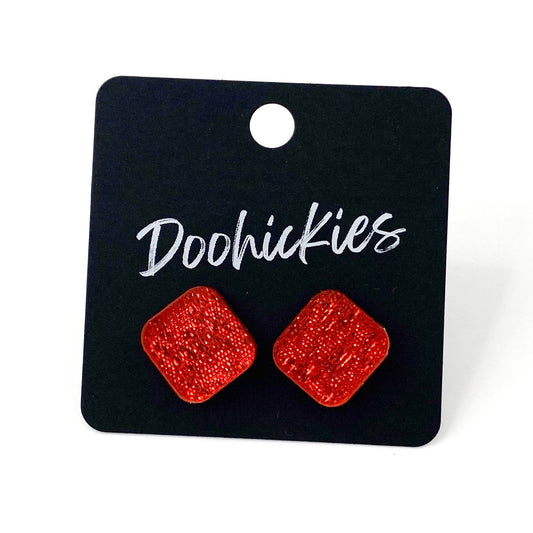 Saffiano Square Studs (Red)